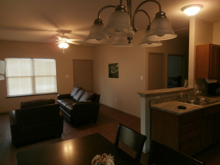 Open living, dining and kitchen layout