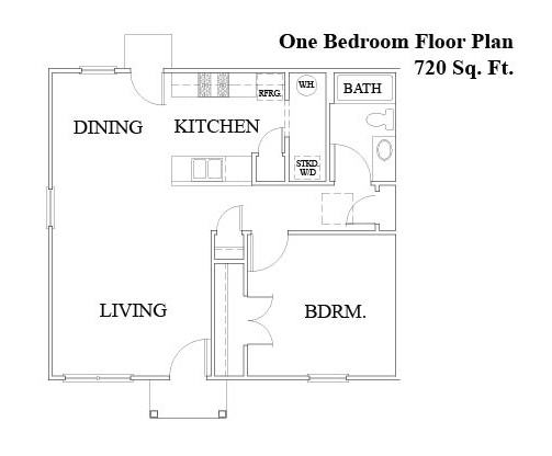 One-bedroom apartment apartment floor plan, 720 square feet